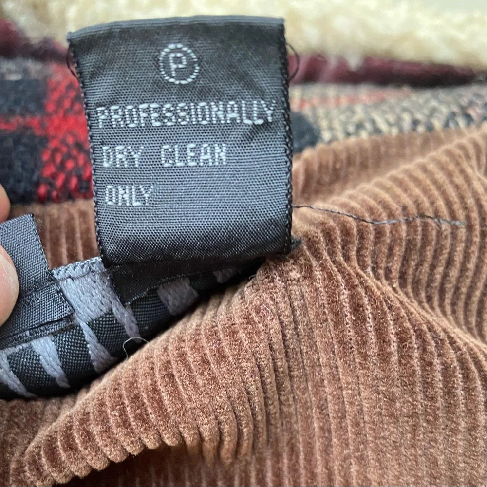 DKNY Donna Karan New York 100% Wool Plaid Coat Corduroy Removable Collar Small